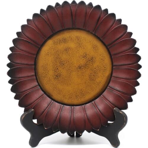 Sunflower Plate with Rack Country Vintage Display Wooden Plate Home and Office Décor Art, 11 Inch