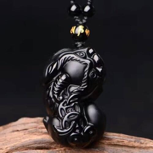 Natural Obsidian Pixiu Pendant Jewelry Fine Jewelry Lucky to ward off evil spirits Auspicious Safety Amulet Pendant Jewelry