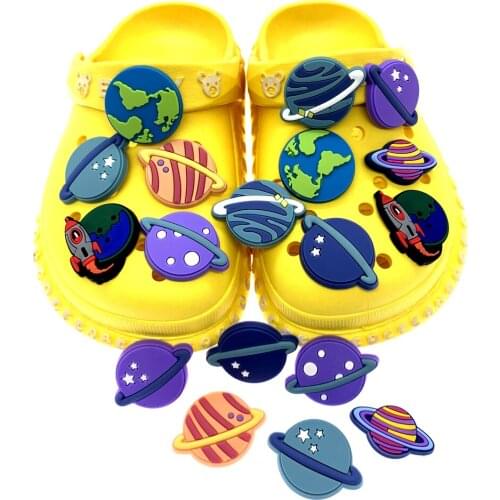 Wholesale Mix 50PCS Planet Earth PVC Shoes Charms Cartoon Moon Shoe Decoration For Croc Jibz Accessories Kids Slippers Buckle