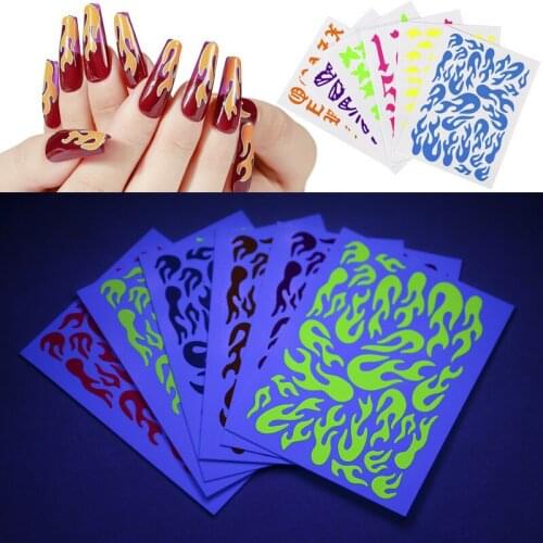 Self-Adhesive Nail Decal 6pcs Neon Color Fluorescent Numbers /Letters /Butterfly/ Nail Fairy Tales Colorful Nail Decals Stickers