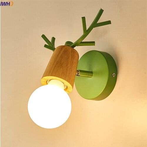 Modern Simple LED Wall Lamp Pink/Yellow Iron Wood Deer Wandlamp For Living Room Decoration Cute Wall Light Applique Murale