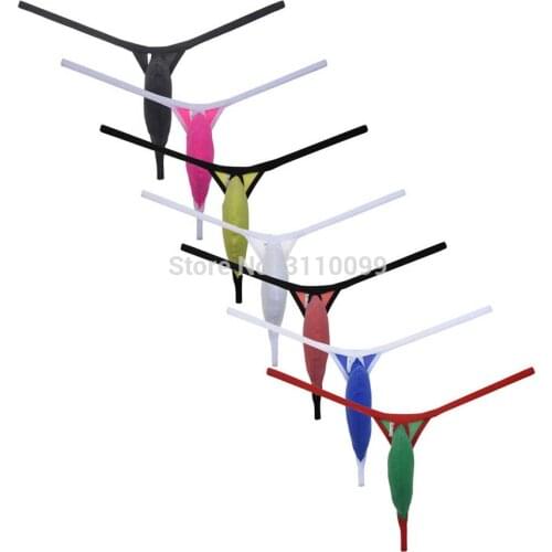 Mens Ice Silk Invisibility Striped Pouch Thong Mini Underwear Stretch Bikini G-String Jockstrap