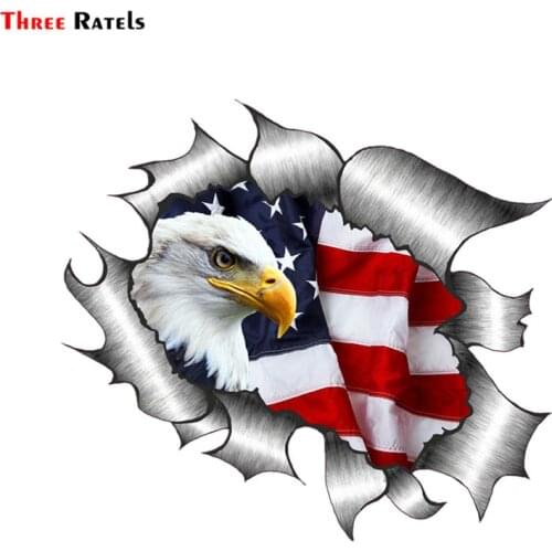 Three ratels FTC-732# ripped torn metal design with American bald eagle us flag motif external vinyl car sticker