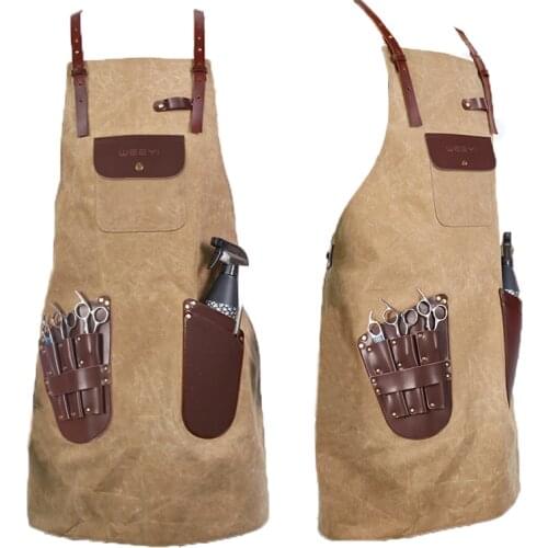 Waxed Canvas Sturdy Garden Tool Apron Salon Haircut Apron Hairdressing Apron Waterproof Adjustable Baking Restaurant Apron