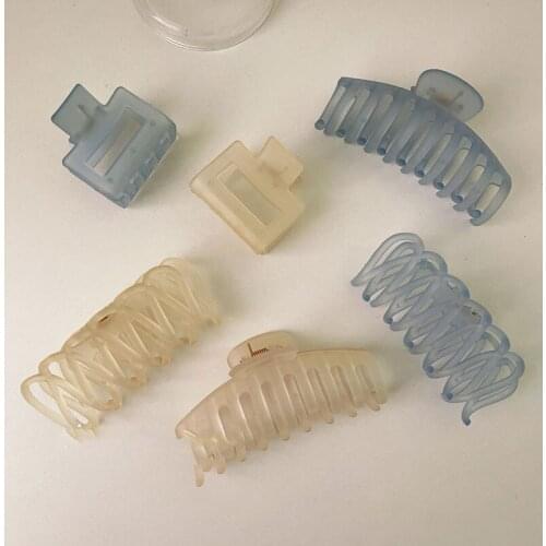 Korean Ins Elegant Hair Accessories Geometric Barrettes Simple Blue and White Hair Claws Transparent Frosted Hair Clip
