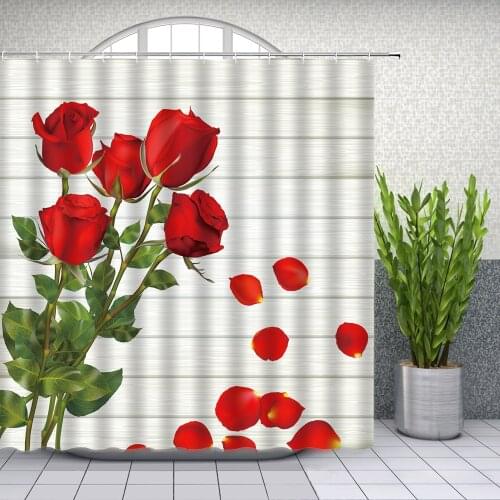 Red Rose Flower Shower Curtains Set Valentines Day Couples Petal Bathroom Decor Home Bathtub Curtain and Flannel Mat Carpet