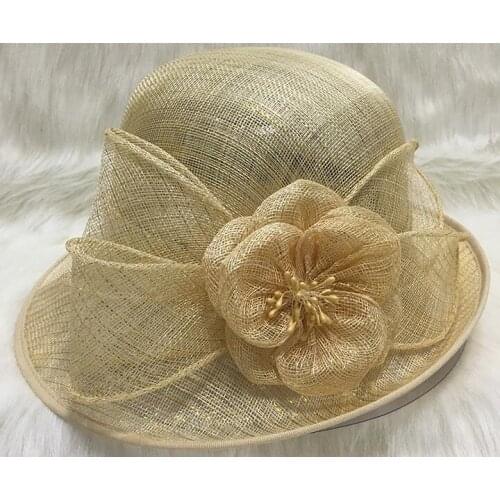 Women Organza church wedding Hat with Ruffles feather