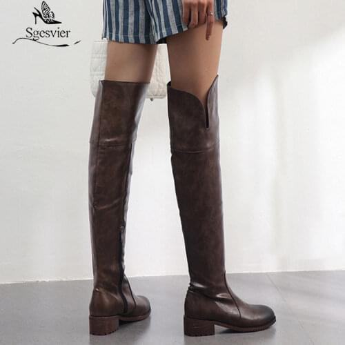Sgesvier 2020 Autumn Winter Warm Long Boots Microfiber Leather Women Over The Knee Boots Zipper High Heel Night Club Shoes Woman