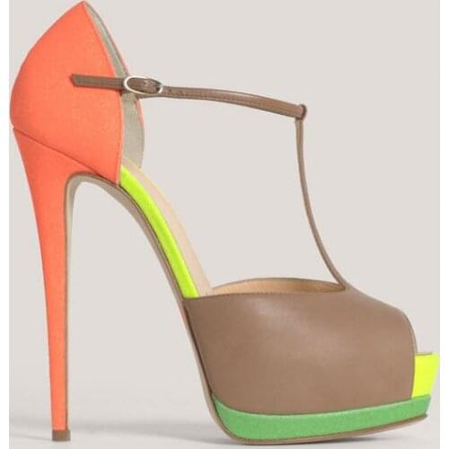 New fashion womens sandals 16 cm high heel sandals stilettos light green yellow orange khaki mixed together platform sandals