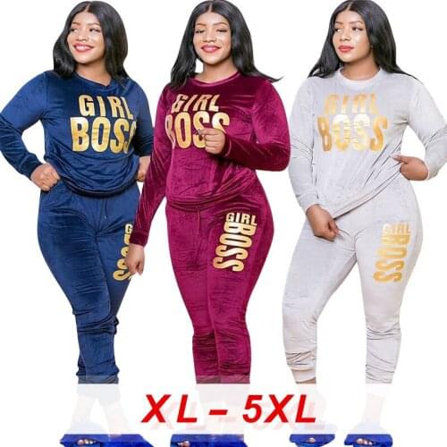 Plus Size Womens Suit Velvet Letter Fall Clothes for Women Printing Fashion Casual Two-piece Suit Tracksuit 2020 Spring Outfits
