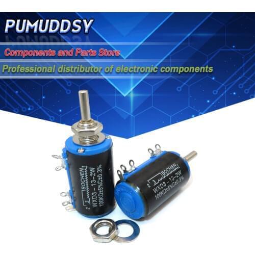 2PCS WXD3-13-2W 100K ohm WXD3-13 2W Rotary side Rotary Multiturn Wirewound Potentiometer