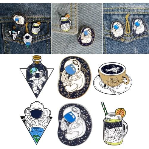 Pack of 6 Astronaut Enamel Pins Brooch Badge for Bag Clothes Decoration