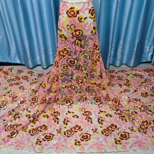 African Lace Fabric High Quality Embroidery Elegant Nigerian S-698889 Lace Fabric With sequins French Net Lace