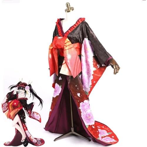 Anime Cosplay Costume Tokisaki Kurumi Kimono Japanese Deluxe Jacquard Kimon Women Halloween Carnival Uniforms Custom Made