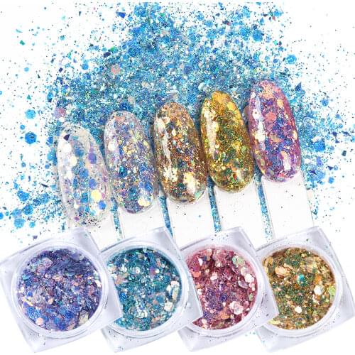 1Box Mixed Colors Shiny Glitter Powders For Nails Hexagon Irregular Flakes Paillette Mermaid Nail Art Polish Decor LAXKP01-12