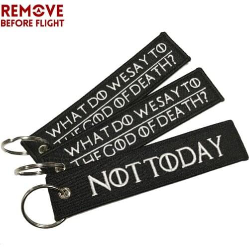 10 PCS/LOT Remove Before Flight Key Chain Chaveiro Keychains for Motorcycle Key Tag WHAT DO WE SAY TO THE GOD OF DEATH Chaveiro