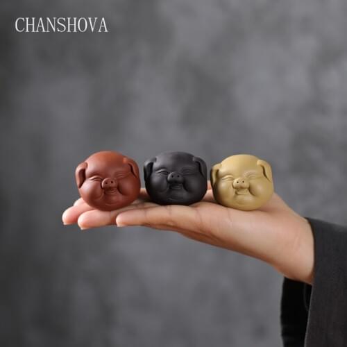 CHANSHOVA Traditional Chinese Style Handmade Purple Clay Tea Pet Pig Animal Ceramic Tea Decoration Home Decor Accessories H023