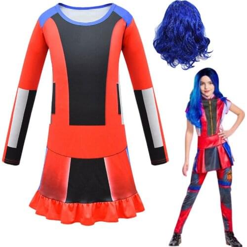 Childrens Halloween long-sleeved dress Descendants descendant cosplay girls mid-length ruffle dress