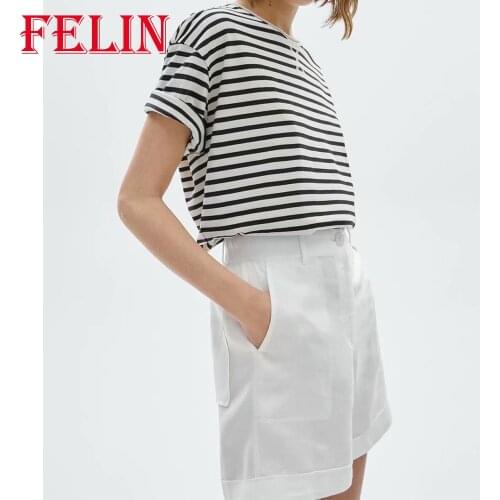 FELIN 2021 New Fashion Women Summer Stripe Tshirt O-Neck 100%Cotton Short Sleeve Shirt Mujer Comfortable Tops Casual Blouses
