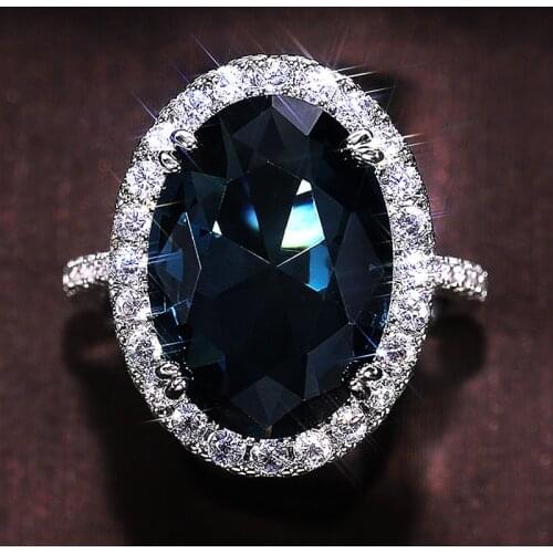 Huitan Charming Blue CZ Women Rings Wedding Party Accessories Bling Bling Graceful Bridal Eternity Ring Trendy Jewelry Wholesale