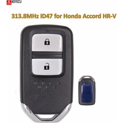 Keyecu New Smart Remote Car Key Fob 2 Button 313.8MHz ID47 for Honda Accord HR-V FCC ID: KR5V1X Blue Cover On the Back