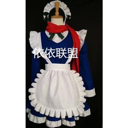 Touhou Project Embodiment of Scarlet Devil Izayoi Sakuya Maid Lolita cosplay Costumes with scarf and hair accessory