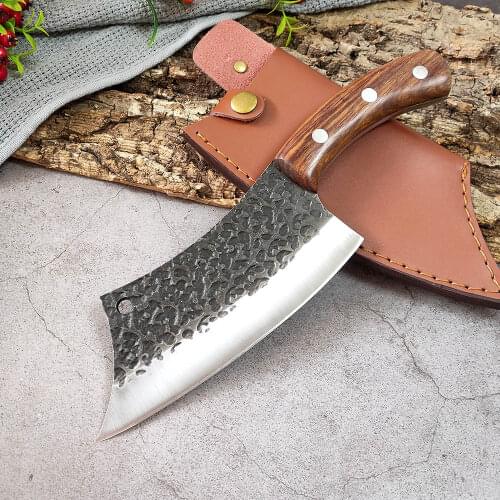 Handmade Forged Boning Knife Steel Kitchen Knife for Meat Bone Fish Fruit Vegetables Cutter Outdoor Hunting Knife with Sheath