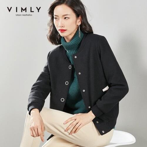 Vimly 2020 Fashion Women Wool Coat Casual Single Breasted Solid Short Jackets Vintage Woolen Blends Female Outerwear 30161