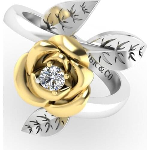 Hot Sale Creative Ladies Beautiful Gold Color Carved Flower Leaves Silver Color Alloy Female Ring for Women Party Jewelry