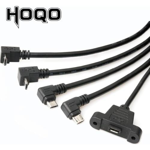 90 degree left Right angle micro-usb port male to female lock connector micro usb panel mount extension cable with screw mount