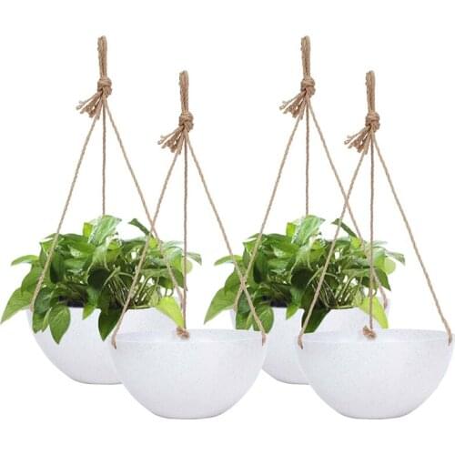 New 4-Pack 10 Inch Hanging Planter Basket for Outdoor Indoor Plants, Flower Plant Pot with Drain Holes (Speckled White)