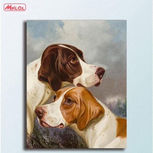 Huge Wall art animal two dogs art Canvas Painting For Living Room Home Decoration Oil Painting On Canvas Wall Painting Unframed