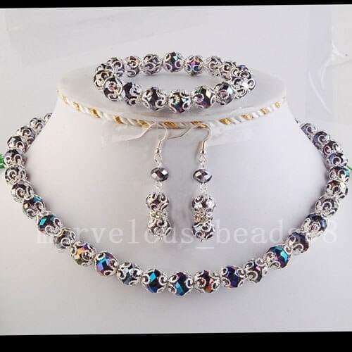 Wholesale 7 sets Purple Faceted Crystal Art Beads Necklace Bracelet Earrings 1set FG3713