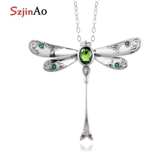 Szjinao Authentic 925 Sterling Silver Dragonfly Pendant Fashion Real Jewelry Statement Necklaces & Pendants for Women Bulgaria