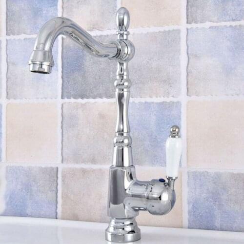 Polished Chrome Brass Kitchen Faucet Hot&Cold Mixer Tap Single Hole Bathroom Faucet Lsf642
