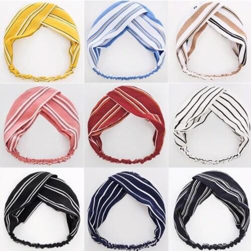 New Women Chiffon Soft Striped Print Headbands Vintage Cross Knot Elastic Hairbands Bandanas Girls Hair Bands Hair Accessories