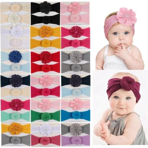 Yundfly 2pcs/lot Elastic Knot Headbands for Baby Girls Hair Accessories Round Ball Flower Nylon Turban Stretchy Kids Headwear