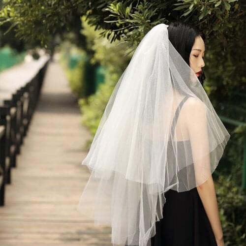 Simple Two-tier Short Wedding Veil with Comb White/Ivory 2 Layers Tulle Bridal Veil Wedding Accessories