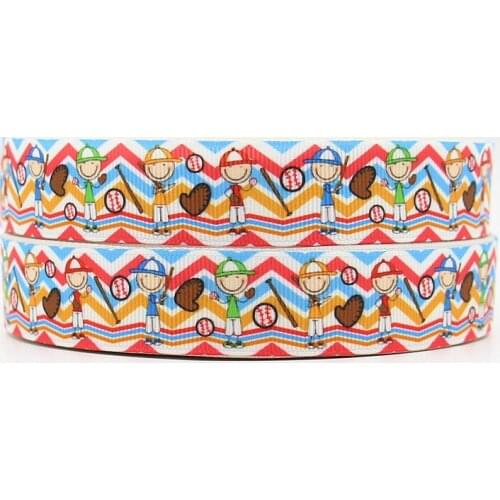 Q&N ribbon 7/8inch 22mm 161028010 cute cartoon baseball printed grosgrain ribbon webbing 50yards/roll for hair tie free shipping