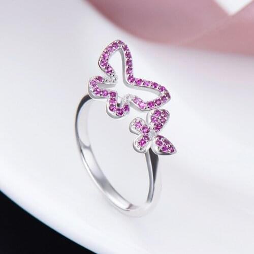 S925 Silver Color Ring Butterfly Opening Ring Ladies Fashion Personality Jewelry Adjustable Silver Color Girl Beautiful Gift