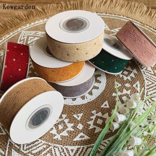 Kewgarden DIY Hair Bow Accessories Handmade Tape Webbing Bronzing Gold Dot Corduroy Stripe Ribbon 1" 1.5" 38 25 10 mm 10 Yards