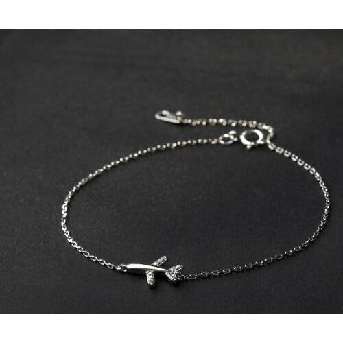 925 Sterling Silver Link Chain Airplane Charm Bracelet &Bangle For Women Girls Party Fashion Jewelry SL280