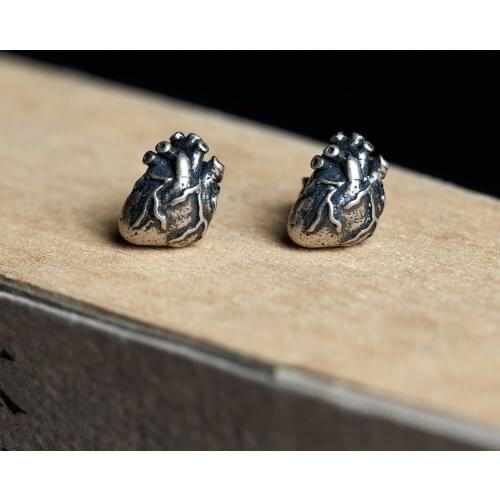 925 Sterling Silver Heart Stud Earrings Fashion Women Punk Earrings Vintage Party Wedding Jewelry Gifts for Women Jewelry