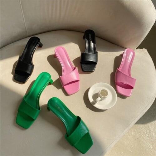 Retro Color Summer New Open Toe Mid Heel Slippers Fashion Gladiator Women Sandals Pumps Shoes Outdoor Slides Flip Flop Shoe