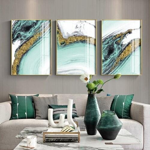 Modern abstract golden green canvas art fashion blue posters and prints wall photos for living room home elegant cuadro decorati