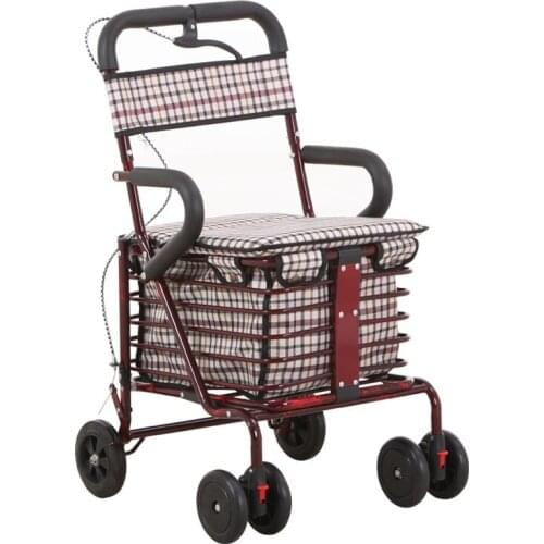 Old age walker shopping cart old cart folding can push can sit walker with seat four-wheeled shopping cart