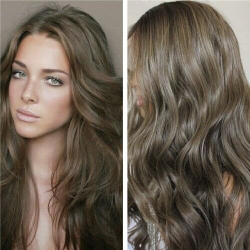 Dark Brown Wave Lace Front Wig Synthetic Wavy Natural Hair Temperature Wigs For Women Daily Wigs