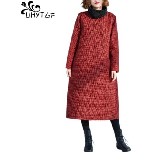 UHYTGF Womens Parka Casual Outwear Loose large size Jacket Women Winter warm Coat Plus size 3XL Jacket Women lattice tops X601