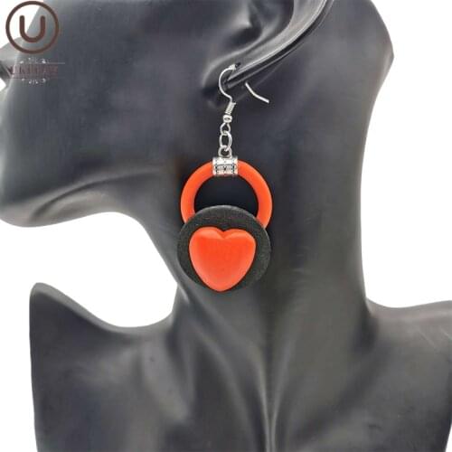 UKEBAY New Heart Drop Earrings For Women Heart Jewelry Fashion Accessories Handmade Rubber Earring Ethnic Vintage Earrings Gifts