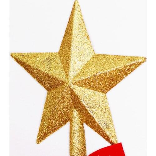 Christmas Tree topper star Ornaments Gold or red Five pointed Flash chip topStar xmas decorations for home party Decor New Year